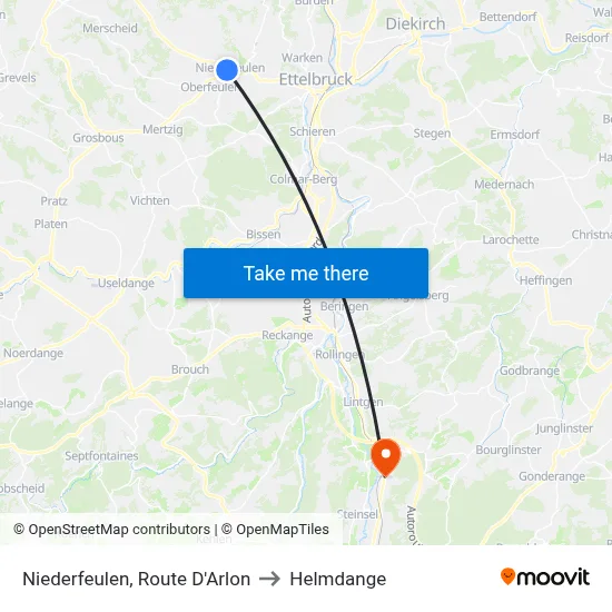Niederfeulen, Route D'Arlon to Helmdange map