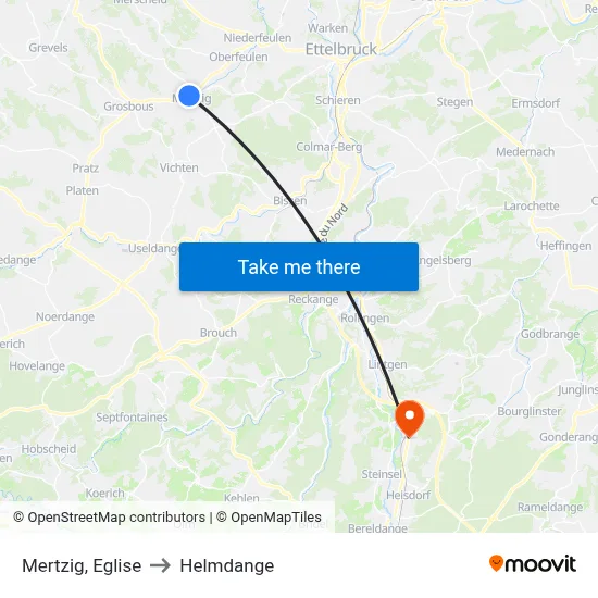 Mertzig, Eglise to Helmdange map