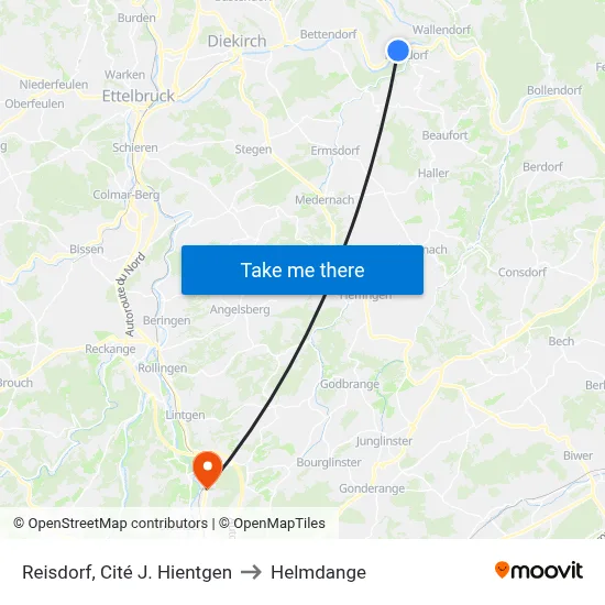 Reisdorf, Cité J. Hientgen to Helmdange map