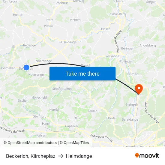Beckerich, Kiircheplaz to Helmdange map