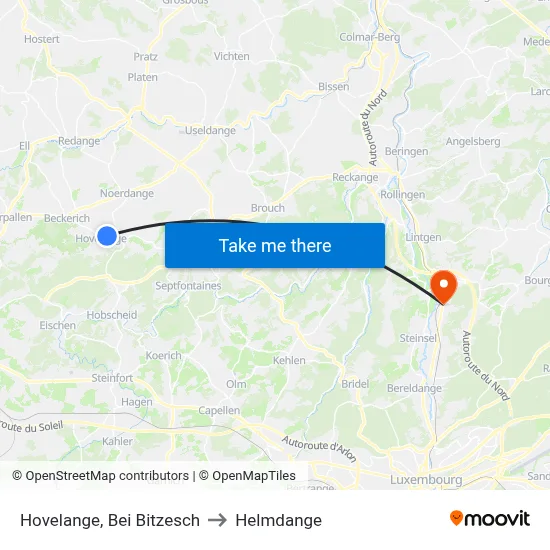 Hovelange, Bei Bitzesch to Helmdange map