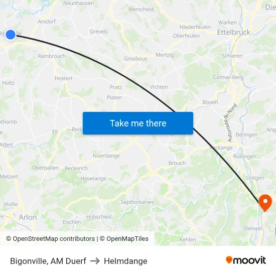Bigonville, AM Duerf to Helmdange map