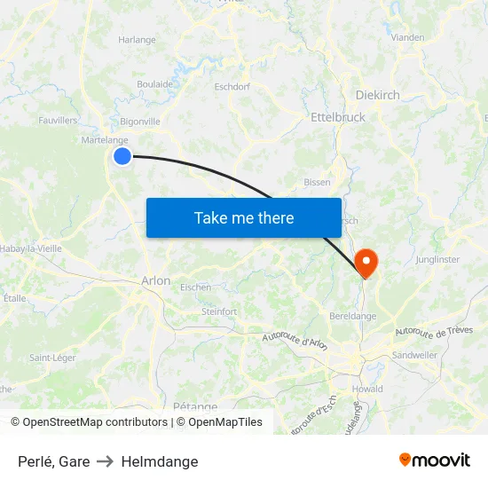 Perlé, Gare to Helmdange map