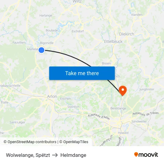 Wolwelange, Spëtzt to Helmdange map