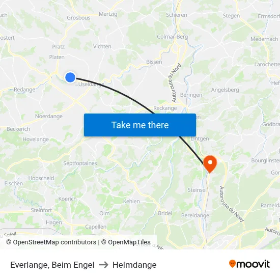 Everlange, Beim Engel to Helmdange map