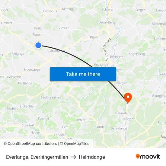 Everlange, Everléngermillen to Helmdange map