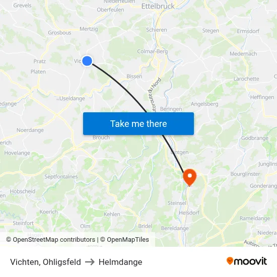 Vichten, Ohligsfeld to Helmdange map