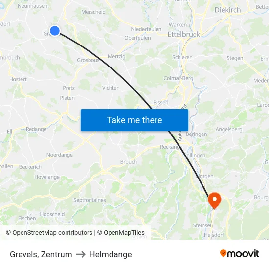 Grevels, Zentrum to Helmdange map