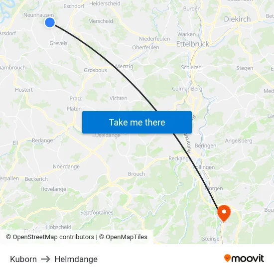 Kuborn to Helmdange map