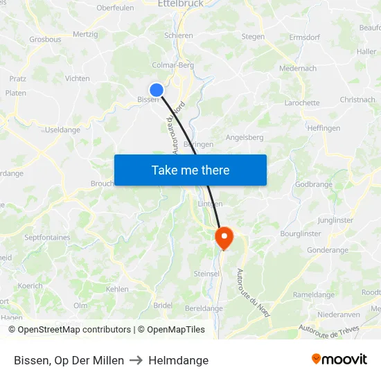 Bissen, Op Der Millen to Helmdange map