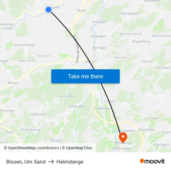 Bissen, Um Sand to Helmdange map