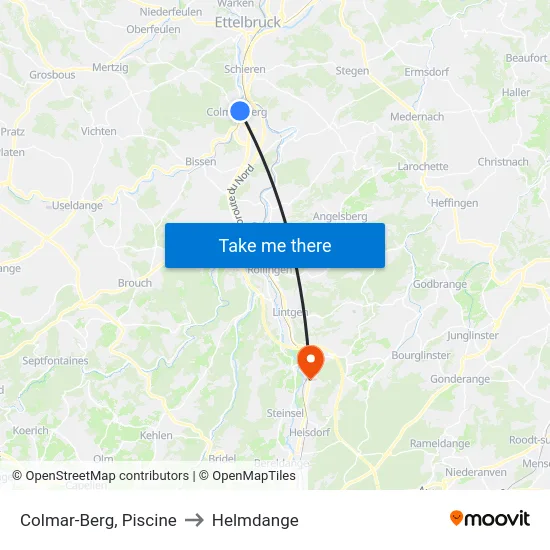 Colmar-Berg, Piscine to Helmdange map
