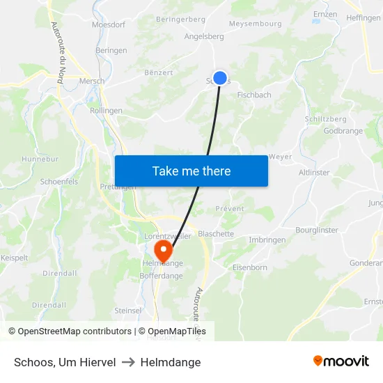 Schoos, Um Hiervel to Helmdange map