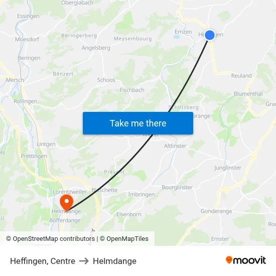 Heffingen, Centre to Helmdange map