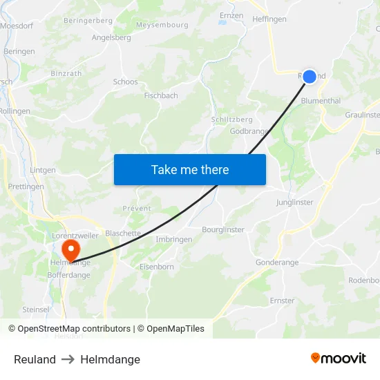 Reuland to Helmdange map