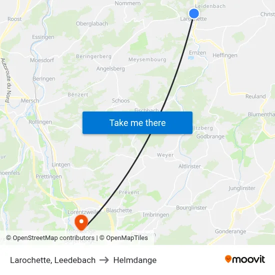Larochette, Leedebach to Helmdange map