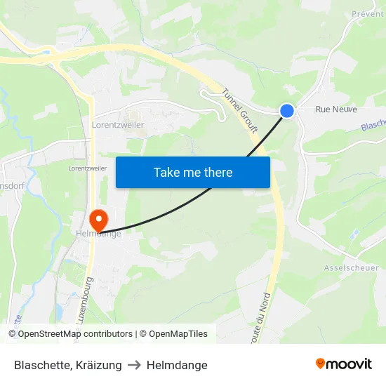 Blaschette, Kräizung to Helmdange map