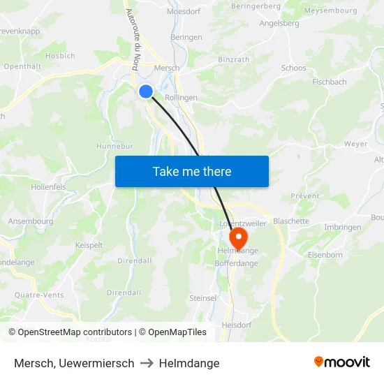 Mersch, Uewermiersch to Helmdange map