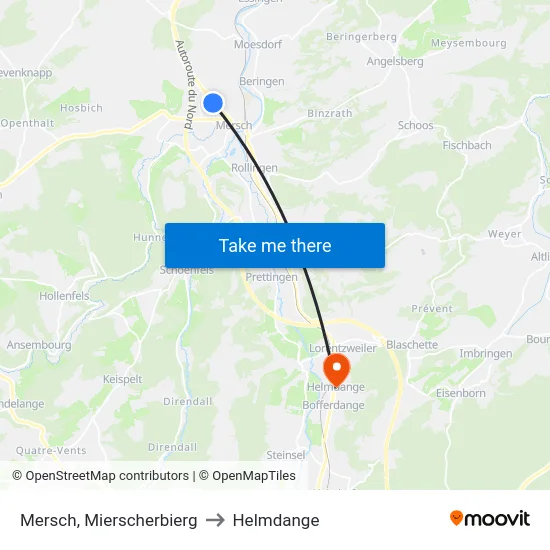 Mersch, Mierscherbierg to Helmdange map