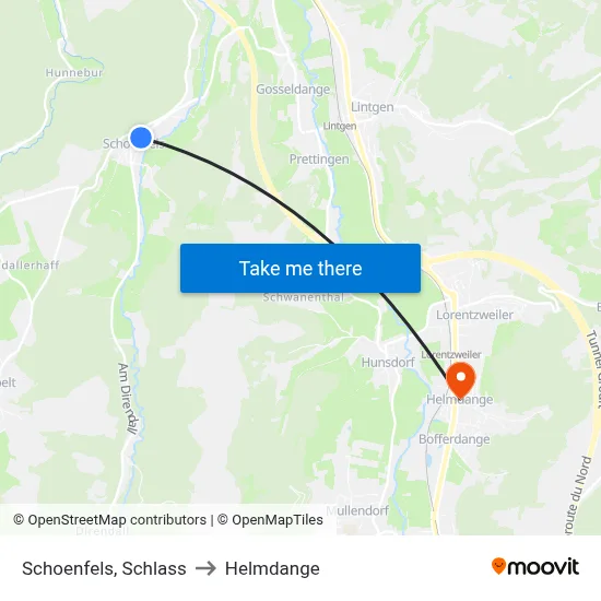 Schoenfels, Schlass to Helmdange map