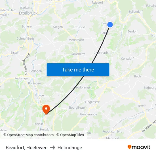Beaufort, Huelewee to Helmdange map
