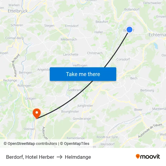 Berdorf, Hotel Herber to Helmdange map