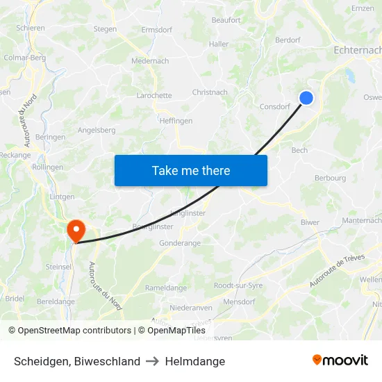 Scheidgen, Biweschland to Helmdange map