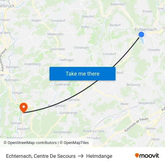 Echternach, Centre De Secours to Helmdange map