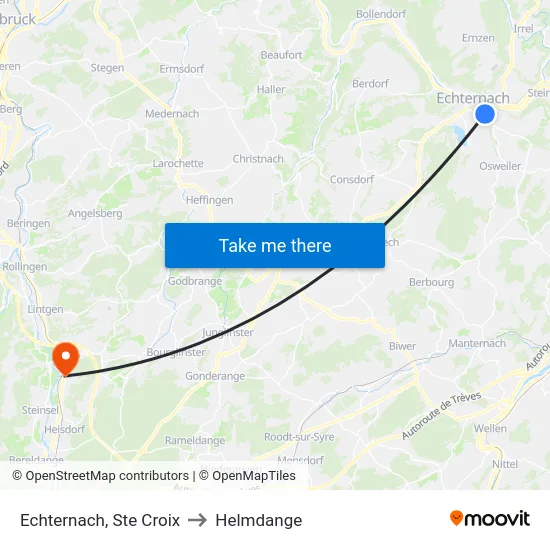 Echternach, Ste Croix to Helmdange map