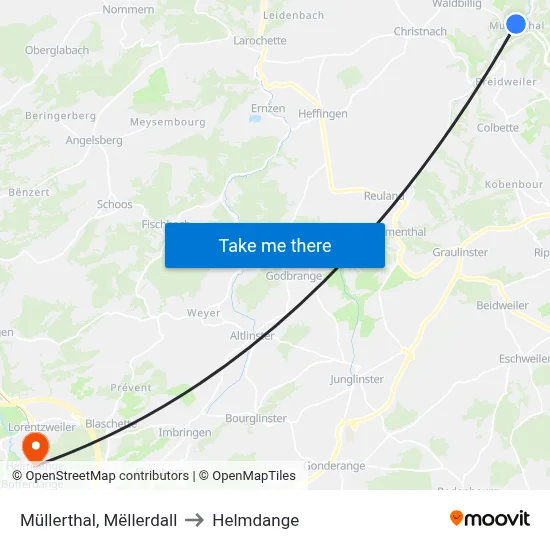 Müllerthal, Mëllerdall to Helmdange map
