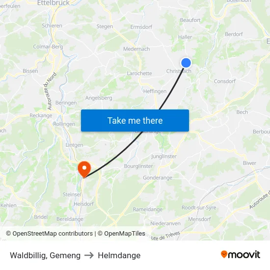 Waldbillig, Gemeng to Helmdange map