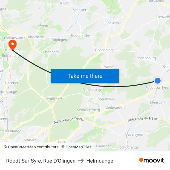 Roodt-Sur-Syre, Rue D'Olingen to Helmdange map