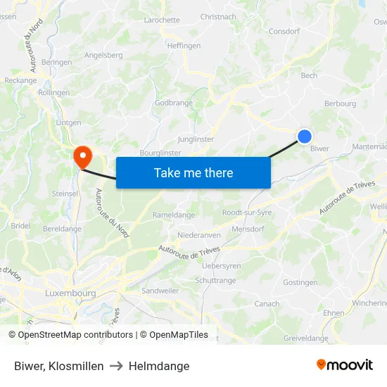 Biwer, Klosmillen to Helmdange map