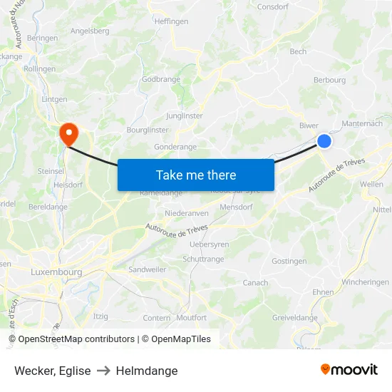 Wecker, Eglise to Helmdange map
