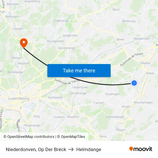 Niederdonven, Op Der Bréck to Helmdange map