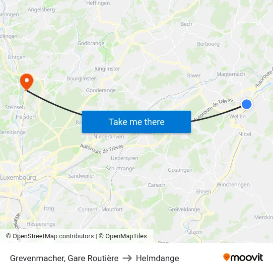 Grevenmacher, Gare Routière to Helmdange map