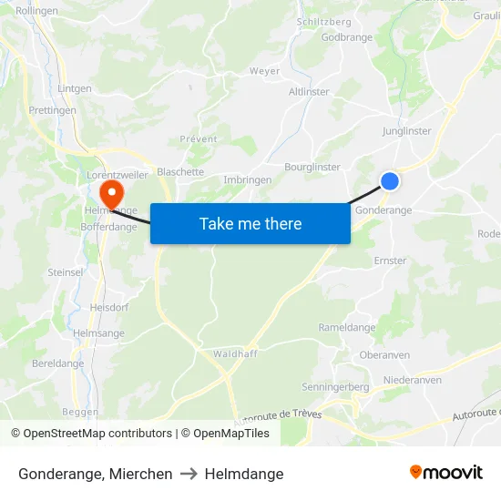 Gonderange, Mierchen to Helmdange map