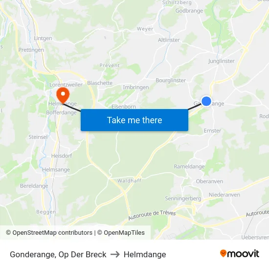 Gonderange, Op Der Breck to Helmdange map
