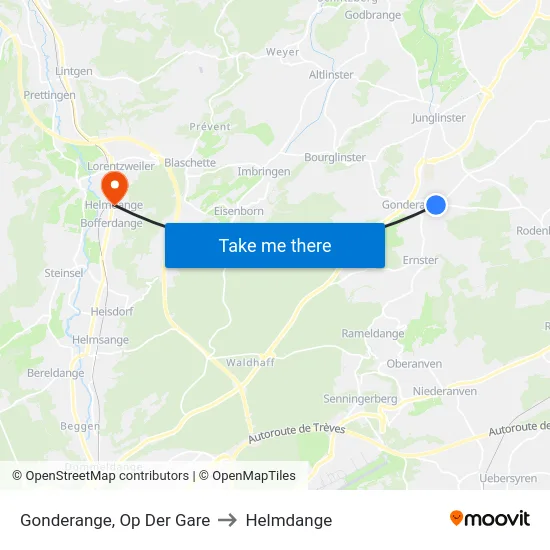 Gonderange, Op Der Gare to Helmdange map