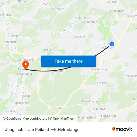 Junglinster, Um Reiland to Helmdange map