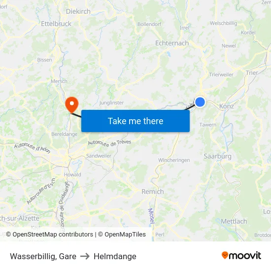 Wasserbillig, Gare to Helmdange map