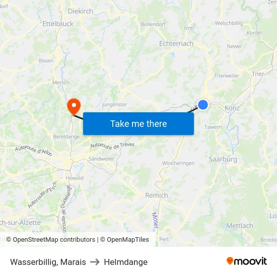 Wasserbillig, Marais to Helmdange map