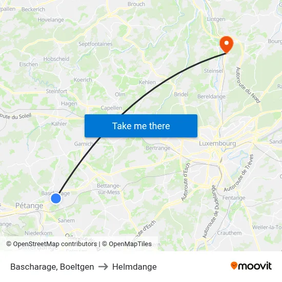 Bascharage, Boeltgen to Helmdange map
