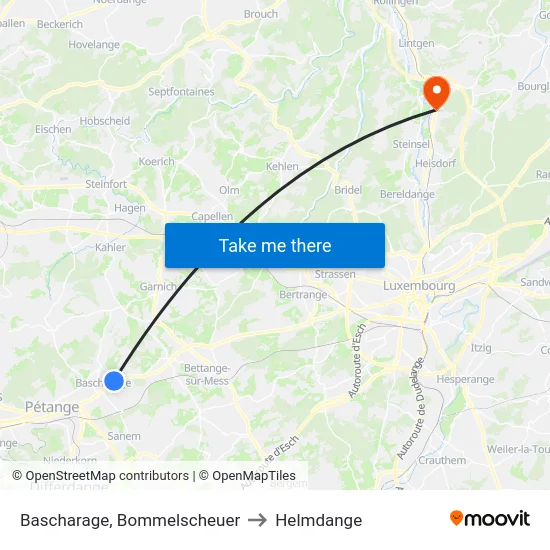 Bascharage, Bommelscheuer to Helmdange map