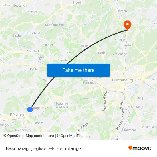 Bascharage, Eglise to Helmdange map