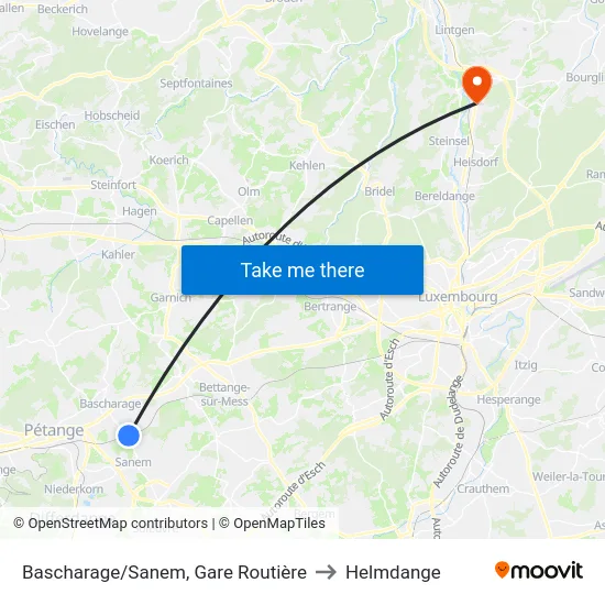 Bascharage/Sanem, Gare Routière to Helmdange map