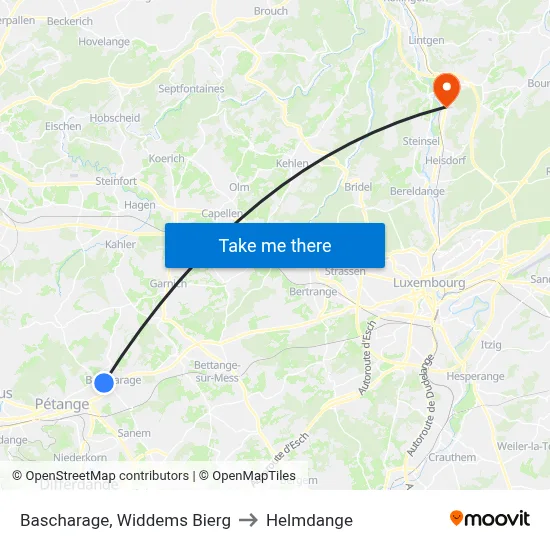 Bascharage, Widdems Bierg to Helmdange map