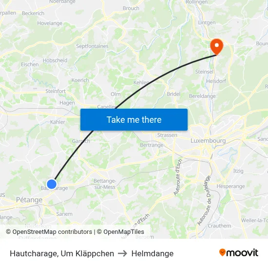 Hautcharage, Um Kläppchen to Helmdange map