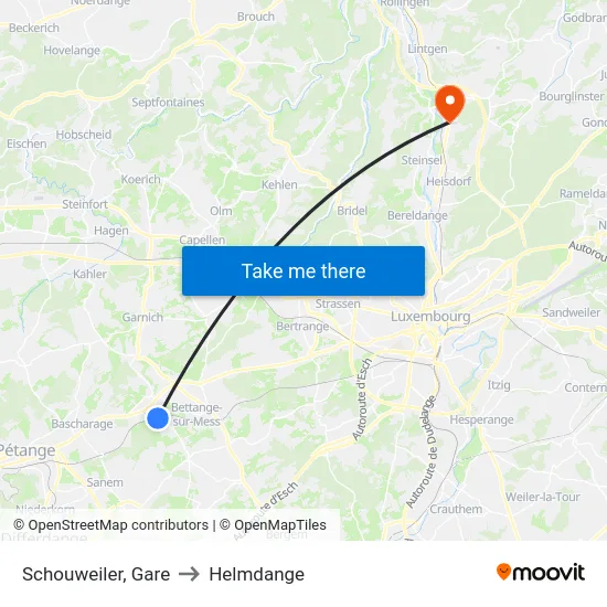 Schouweiler, Gare to Helmdange map