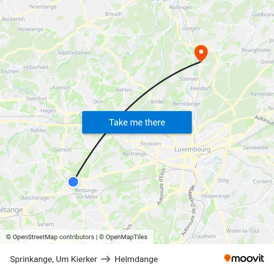 Sprinkange, Um Kierker to Helmdange map